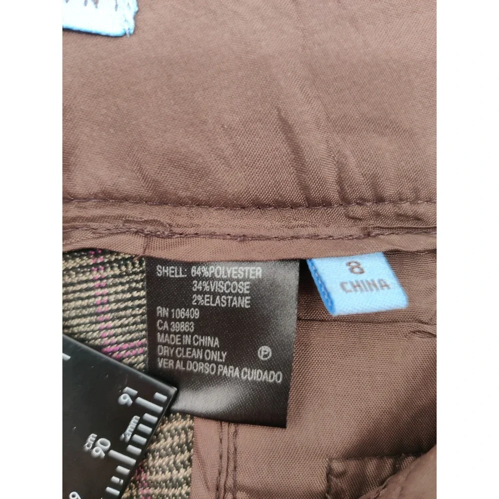 ANTONIO MELANI Women's Plaid Wide Pants Brown Viscose Polyester‎ Blend Size 8
